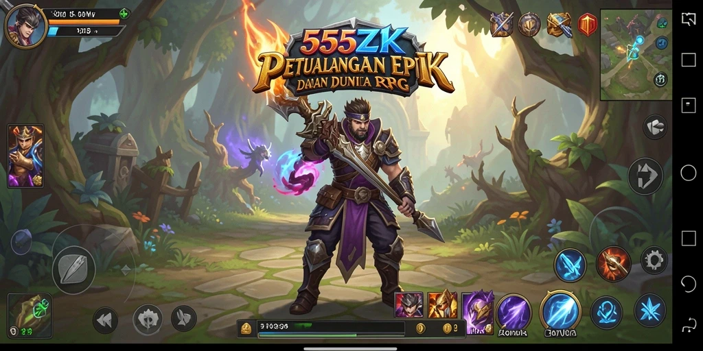 Screenshot gameplay <strong>555ZK</strong> yang menunjukkan pertarungan epik di dunia RPG.