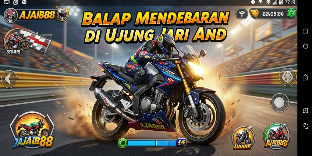 Screenshot gameplay AJAIB88 yang mendebarkan dalam balapan motor.
