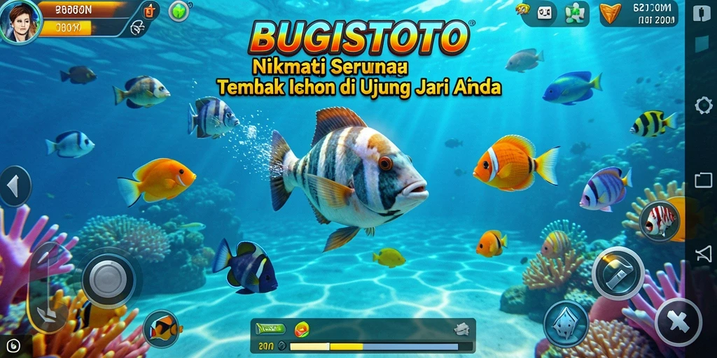 Screenshot utama BUGISTOTO menampilkan aksi seru dalam permainan Tembak Ikan.