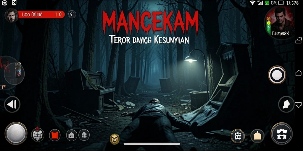 Screenshot gameplay D06 menampilkan momen menegangkan dalam kegelapan.