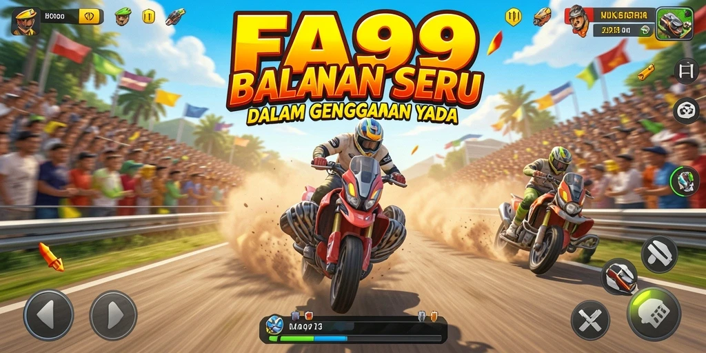 Screenshot FA99 menampilkan aksi balapan mobil yang intens di trek yang menantang.