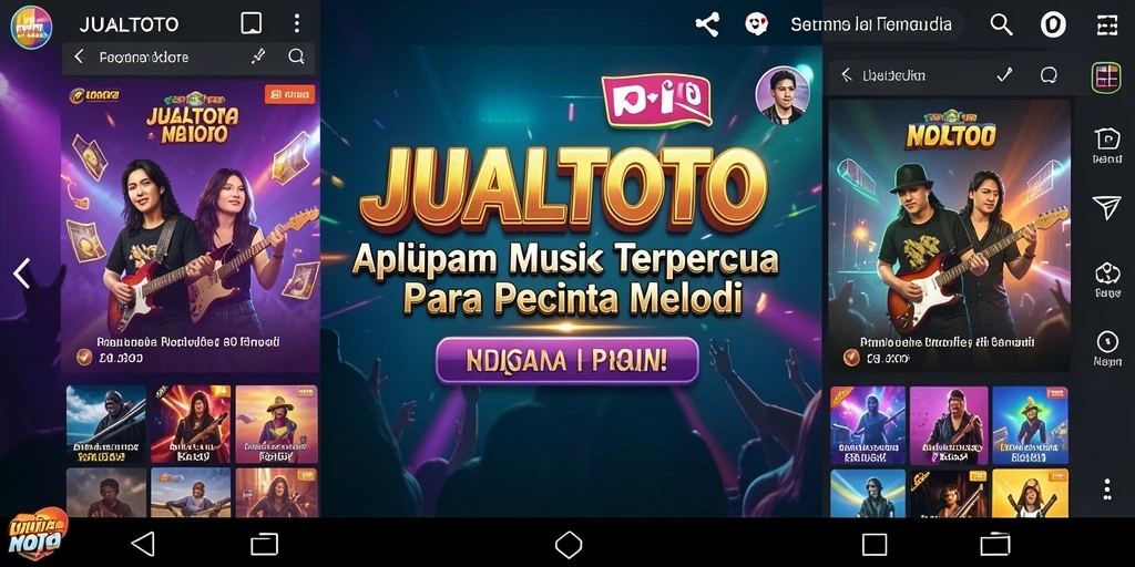 Screenshot gameplay dari aplikasi JUALTOTO menampilkan antarmuka streaming musik yang intuitif.