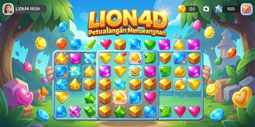 Tampilan gameplay LION4D dengan tantangan Match-3 yang seru.