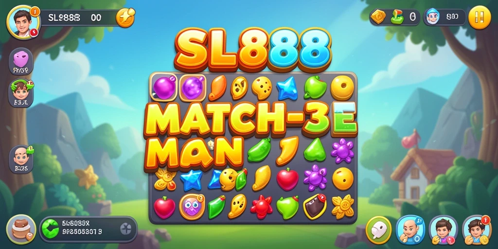 Screenshot utama SL888 menunjukkan keseruan gameplay Match-3 yang mengasyikkan.